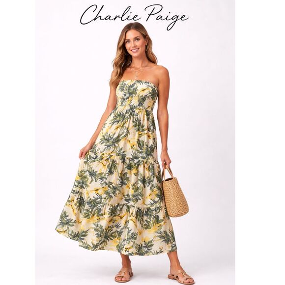 Charlie Paige Dresses & Skirts - Charlie Paige Strapless Gauze Sundress Boho Beach Maxi Dress Size L